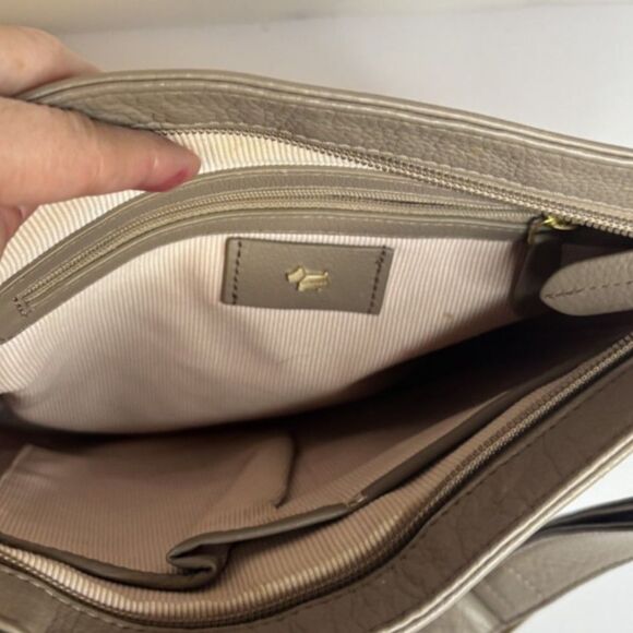 Radley London Beige Gray Leather Shoulder Bag Zip Top Crossbody Designer Purse - Picture 11 of 14